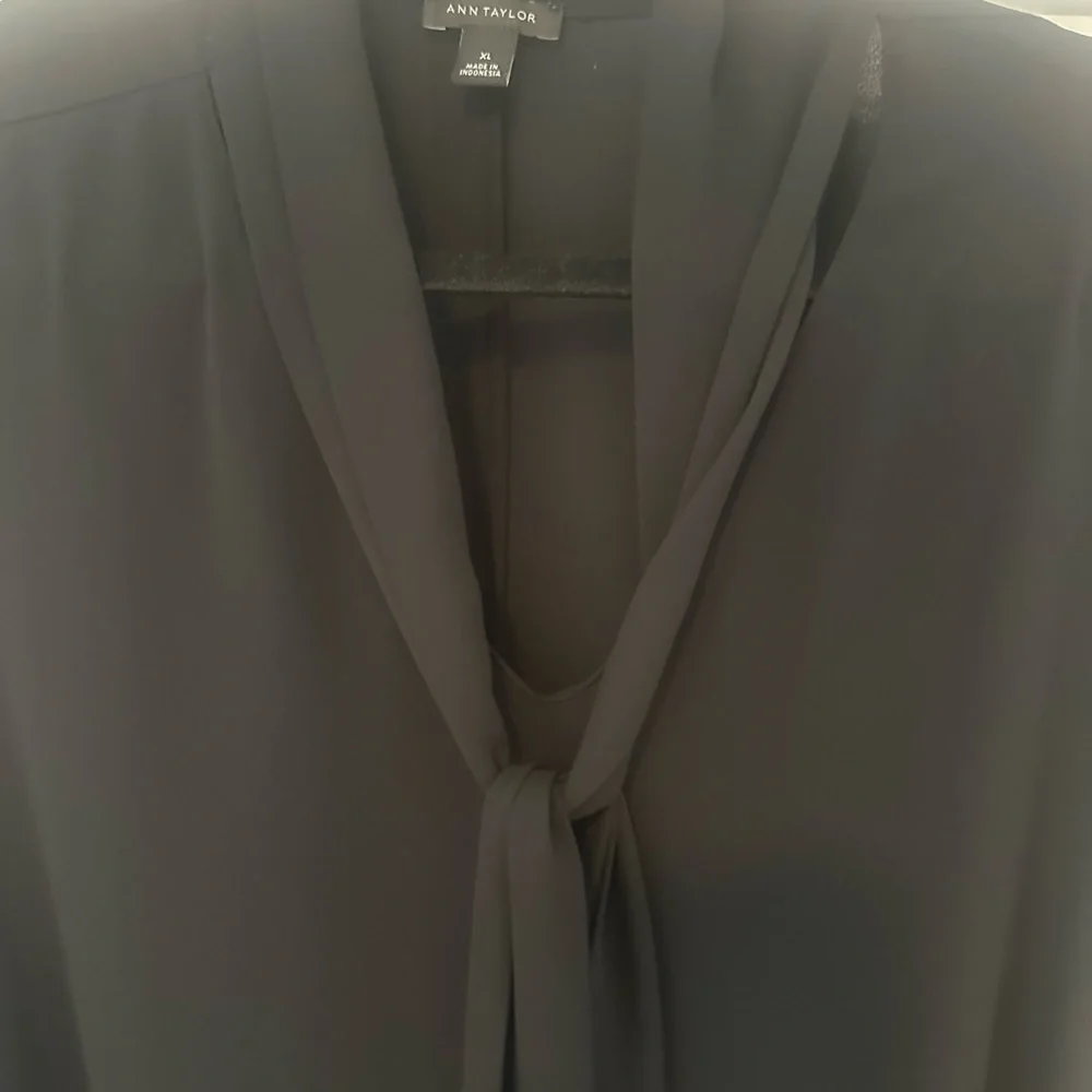 Ann Taylor Black Tie Front Relaxed Blouse - Picture 2 of 4